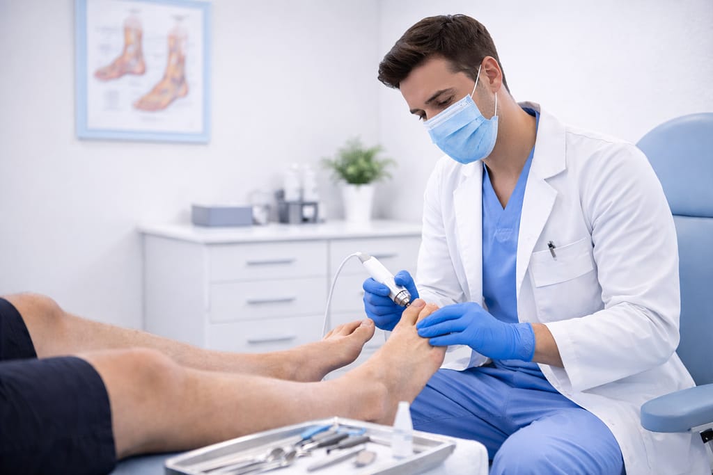 secretaria telefónica para clínica de podología atendiendo llamadas