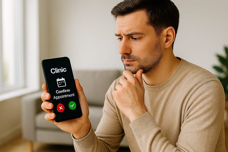 paciente revisando su cita médica en el móvil